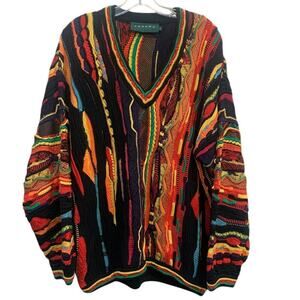 Vtg Tundra Canada Multi Color Sweater Men's Size L Biggie‎ Hip Hop Coogi Style